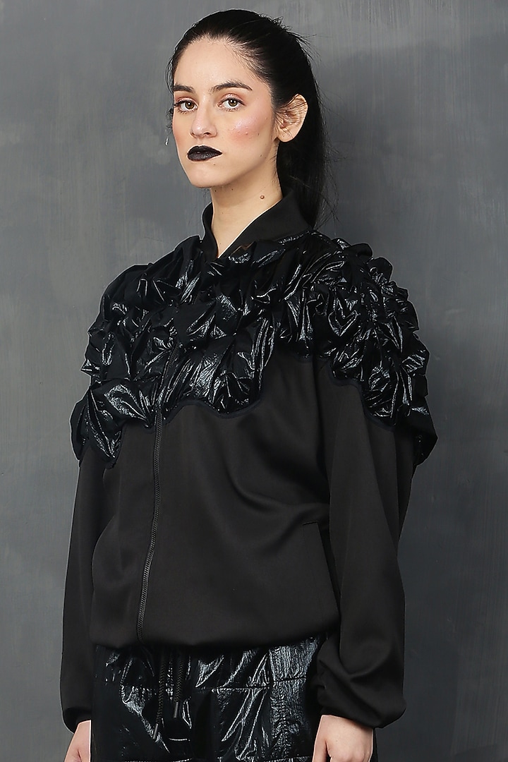 Black Crepe Mountain Ranger Jacket by I AM TROUBLE BY KC at Pernia's Pop Up Shop