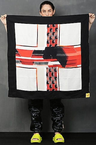 White Rayon Twill & Georgette Square Scarf by I AM TROUBLE BY KC