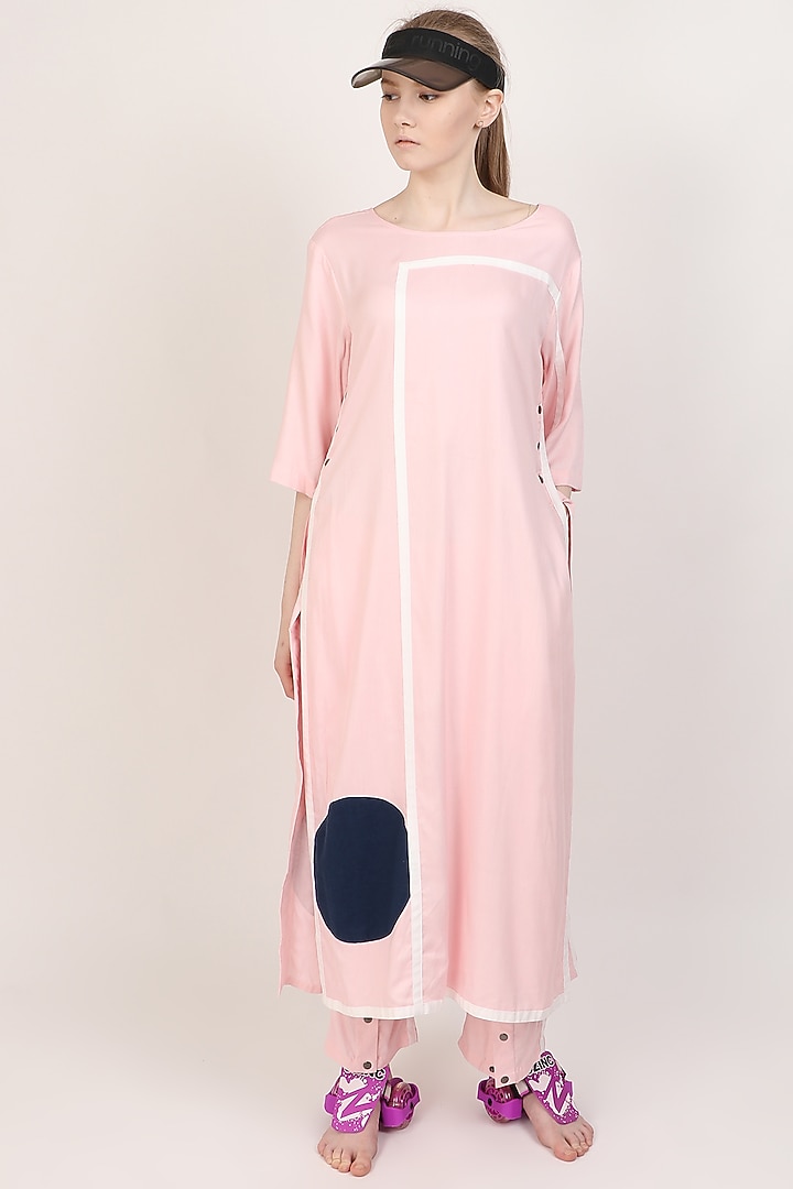 Pink Patch Work Kurta With Pants by I AM TROUBLE BY KC at Pernia's Pop Up Shop