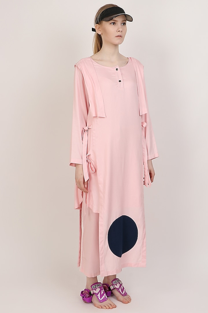 Pink Double Layered Kurta With Pants by I AM TROUBLE BY KC
