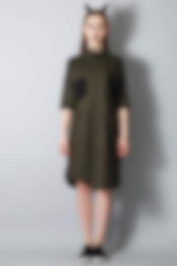 Military Green Knee Length Summer Dress with Trench Panel by I AM TROUBLE BY KC at Pernia's Pop Up Shop