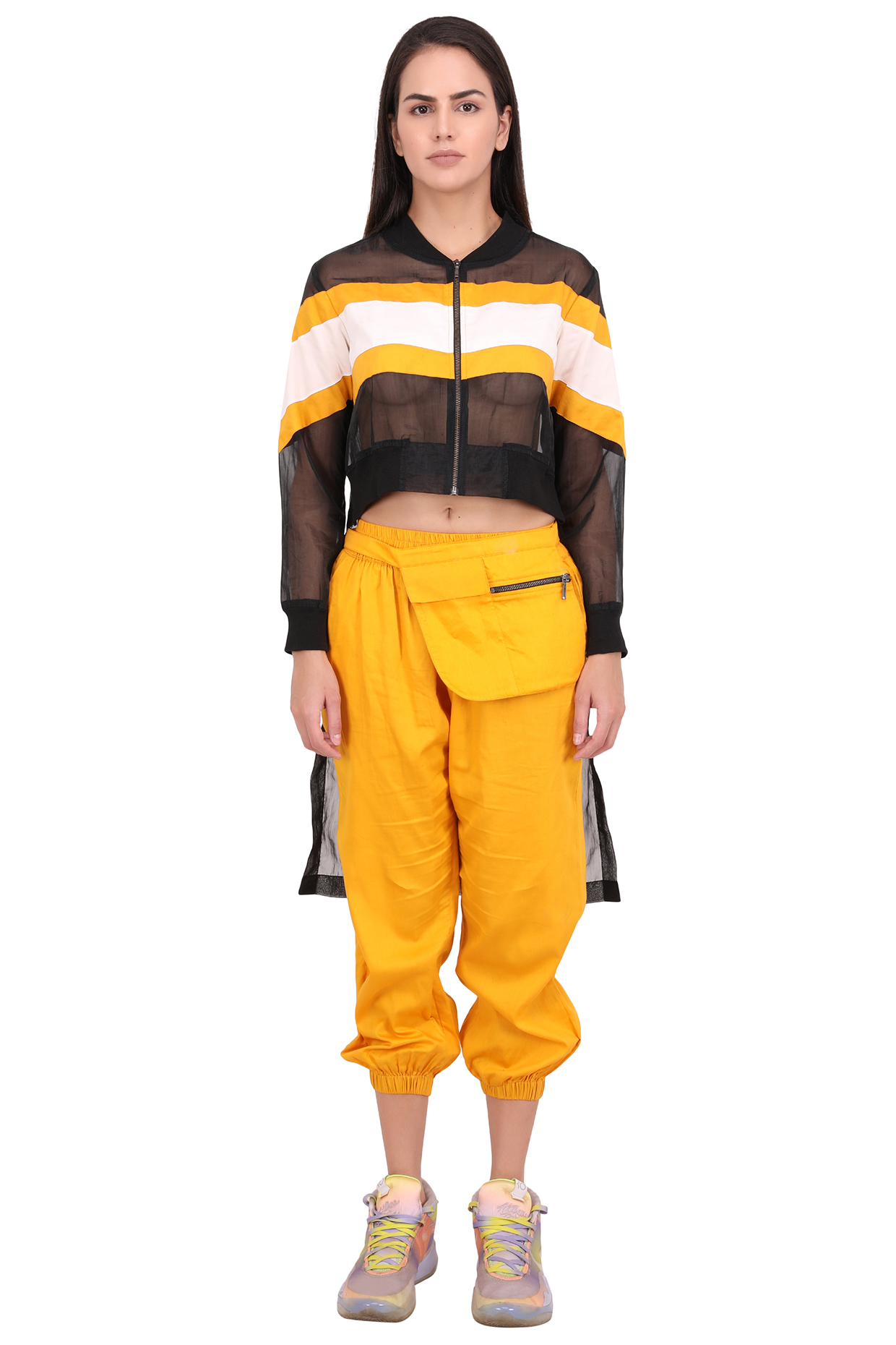 Black & Mustard Striped Jacket Set by I AM TROUBLE BY KC