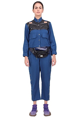 Blue & Black Linen Jumpsuit by I Am Trouble By KC