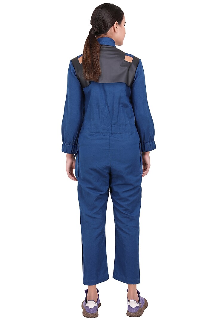 Blue & Black Linen Jumpsuit by I Am Trouble By KC at Pernia's Pop Up Shop