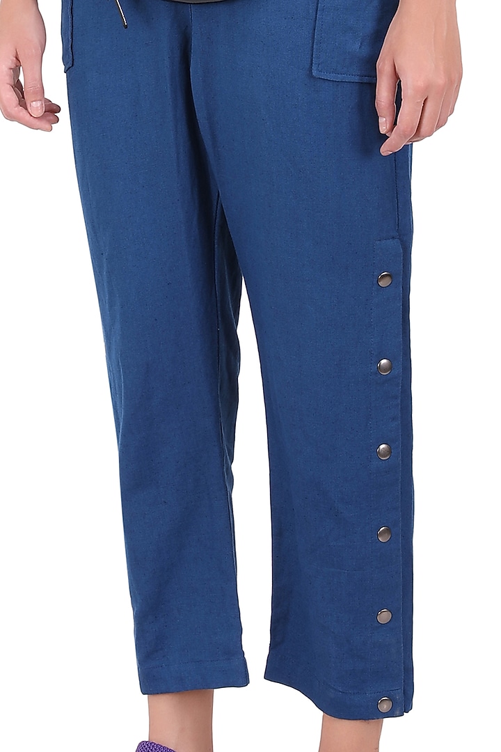Blue & Black Linen Jumpsuit by I Am Trouble By KC at Pernia's Pop Up Shop