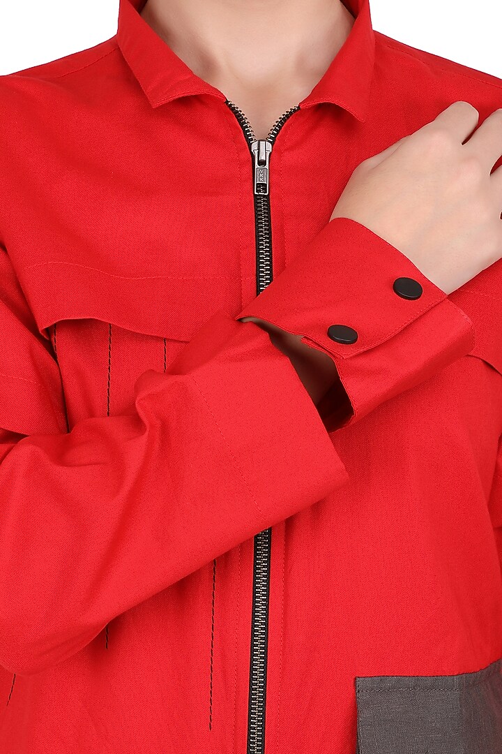 Scarlet Red Textured Cotton Jumpsuit by I Am Trouble By KC at Pernia's Pop Up Shop