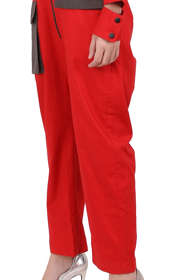 Scarlet Red Textured Cotton Jumpsuit by I Am Trouble By KC at Pernia's Pop Up Shop