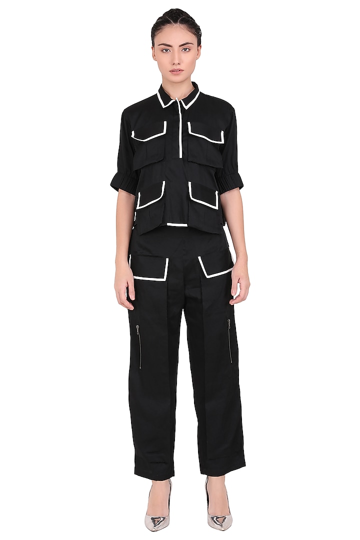 Black Modal Rayon Twill Co-Ord Set by I Am Trouble By KC