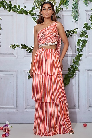 Multi-Colored Chiffon Striped Skirt Set by I am on vacation