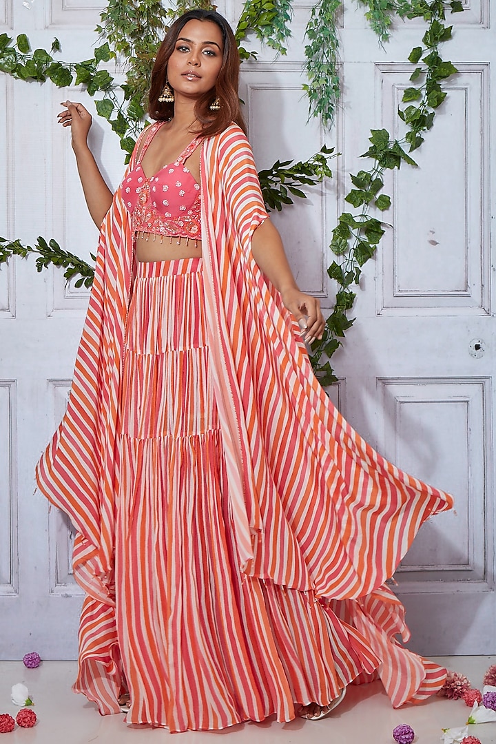 Multi-Colored Chiffon Striped Cape Set by I am on vacation