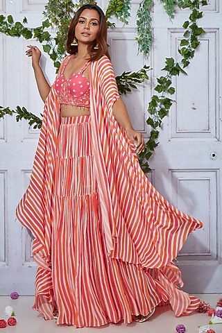 Multi-Colored Chiffon Striped Cape Set by I am on vacation
