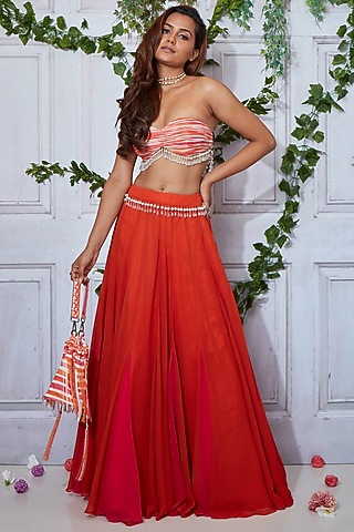 Rust Georgette Palazzo Pant Set by I am on vacation