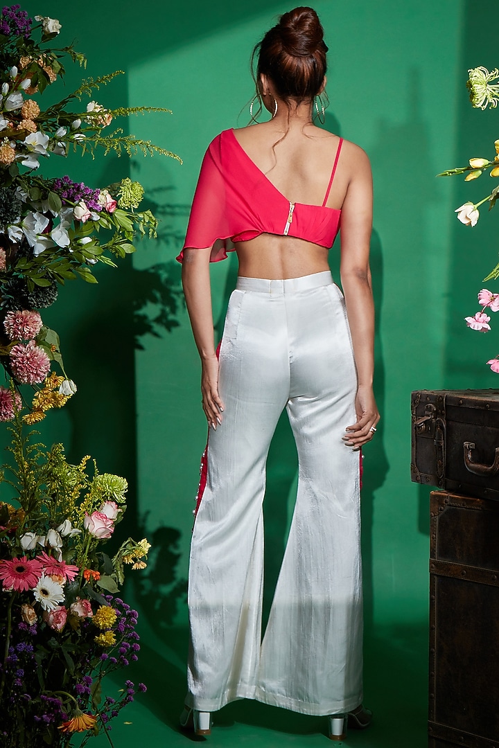 White Satin Embellished Pant Set by I am on vacation at Pernia's Pop Up Shop