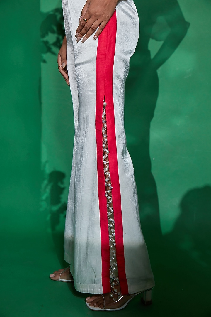 White Satin Embellished Pant Set by I am on vacation at Pernia's Pop Up Shop