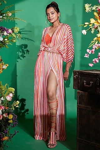 Multi-Colored Chiffon Striped Kaftan by I am on vacation