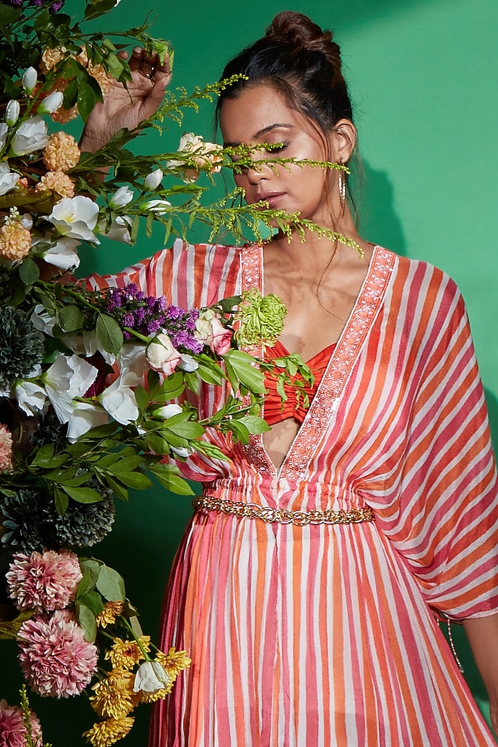 Multi-Colored Chiffon Striped Kaftan by I am on vacation at Pernia's Pop Up Shop