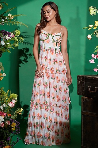 Multi-Colored Chiffon Floral Printed Dress by I am on vacation