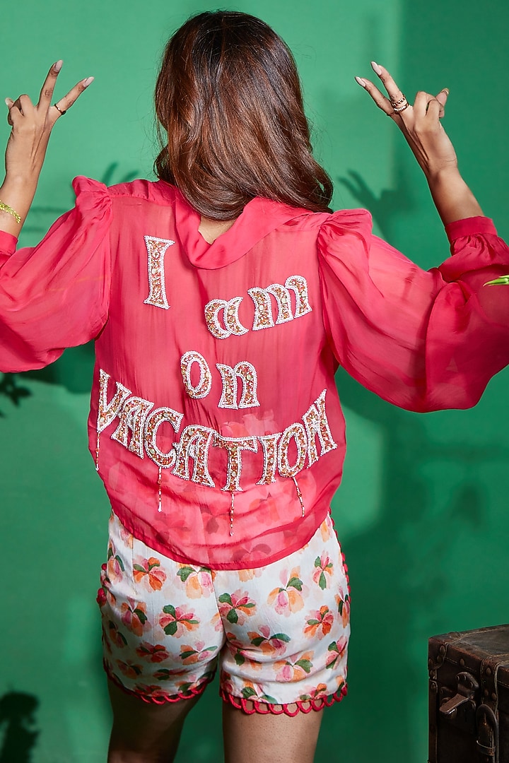 Pink Organza & Silk Printed & Embroidered Co-Ord Set by I am on vacation at Pernia's Pop Up Shop
