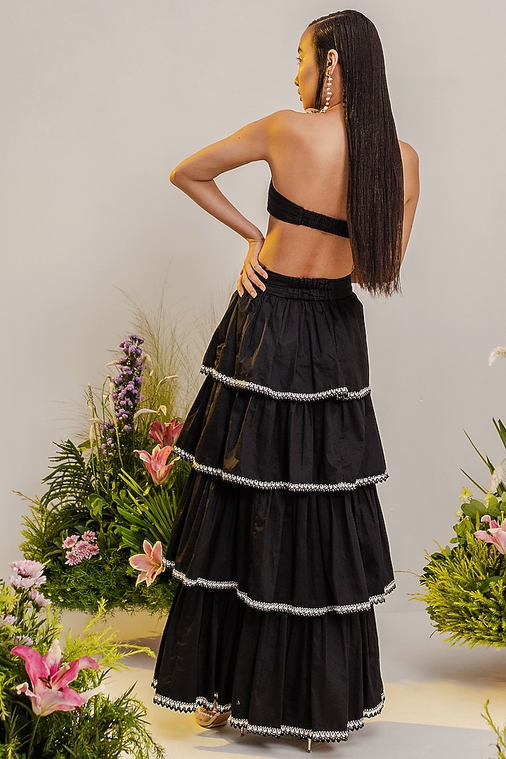 Jet Black Cotton Long Skirt Set by THE IASO at Pernia's Pop Up Shop