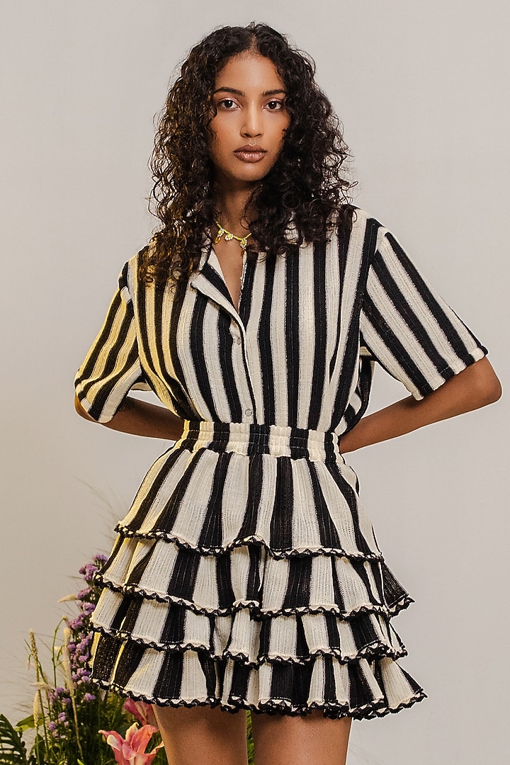 Black & White Cotton Short Layered Skirt Set by THE IASO at Pernia's Pop Up Shop