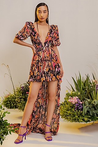 Black Viscose & Lurex Printed Dress by THE IASO
