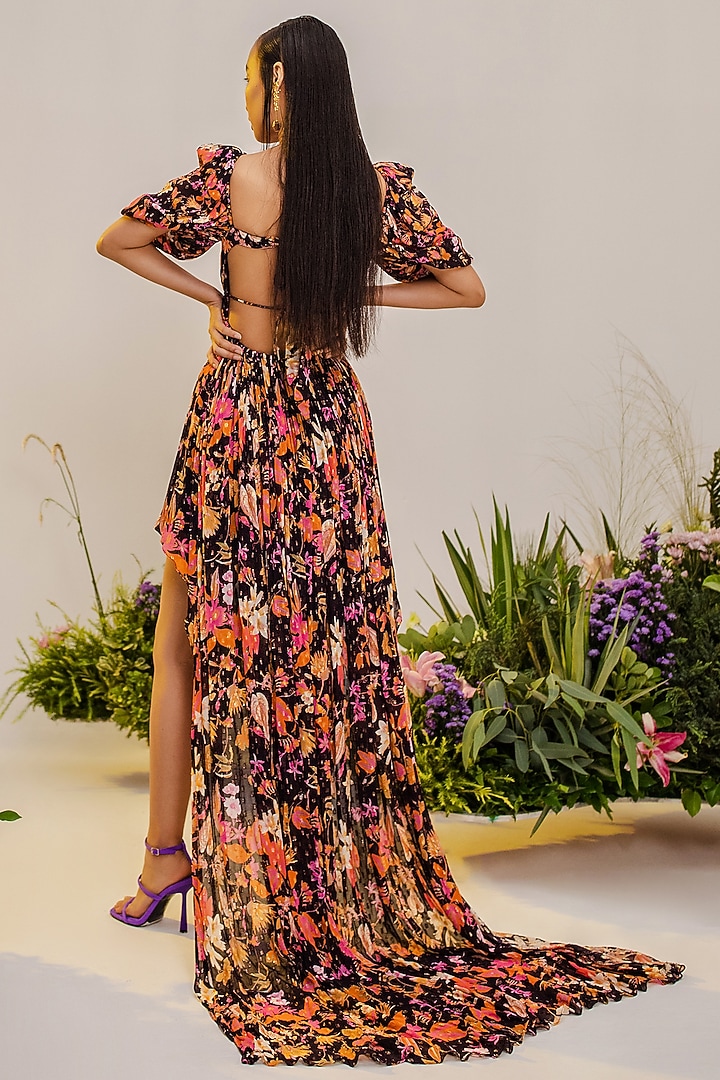 Black Viscose & Lurex Printed Vacation Dress by THE IASO at Pernia's Pop Up Shop