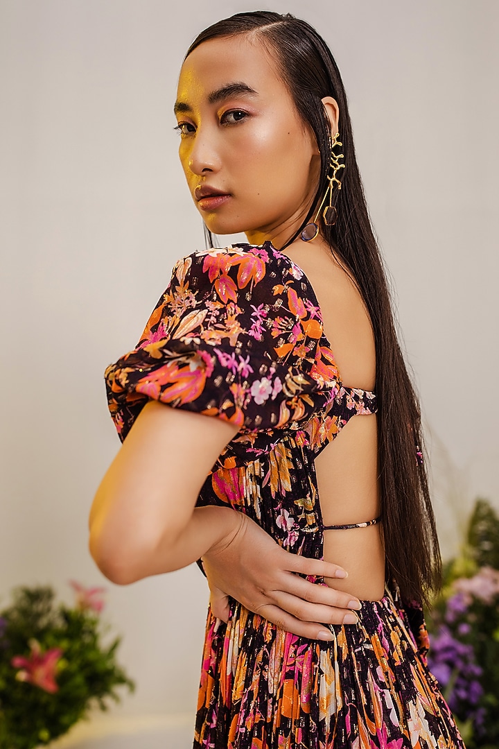 Black Viscose & Lurex Printed Vacation Dress by THE IASO at Pernia's Pop Up Shop