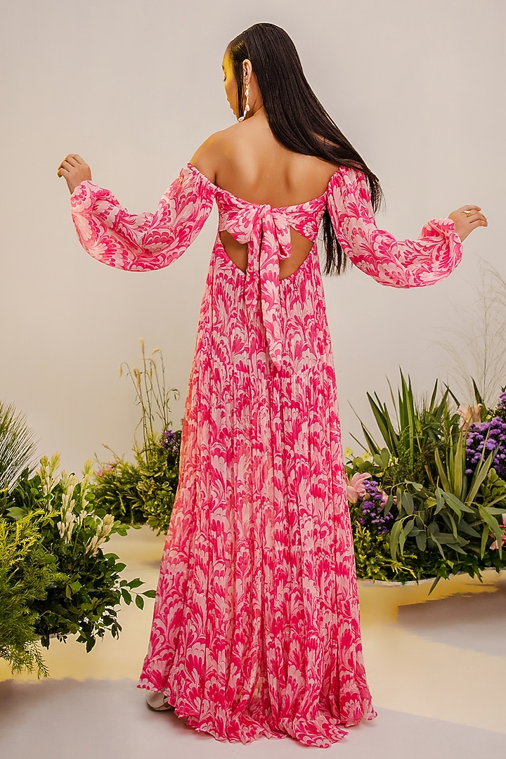 Pink Viscose printed Off-Shoulder Vacation Dress by THE IASO at Pernia's Pop Up Shop