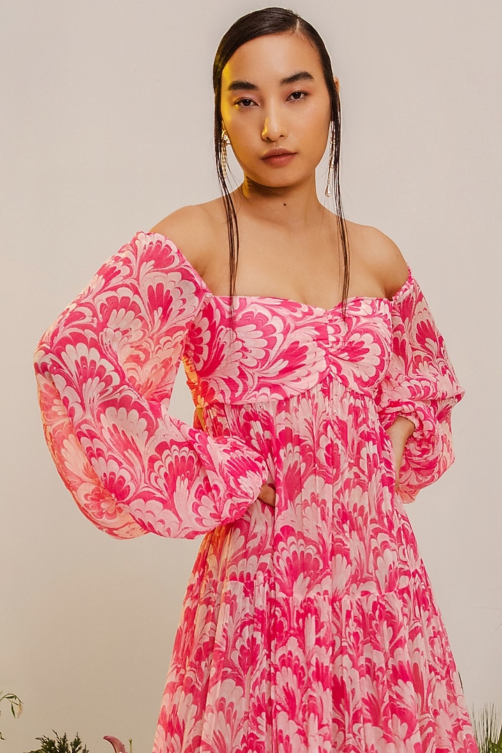 Pink Viscose printed Off-Shoulder Vacation Dress by THE IASO at Pernia's Pop Up Shop