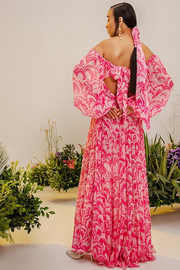 Pink Viscose printed Off-Shoulder Vacation Dress by THE IASO at Pernia's Pop Up Shop