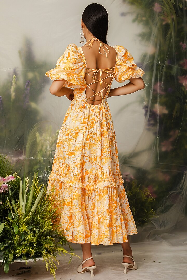 Orange Cotton Printed Long Vacation Dress by THE IASO at Pernia's Pop Up Shop