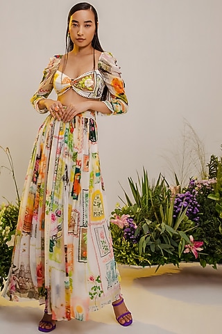 Multi-Colored Viscose Gathered Skirt Set by THE IASO