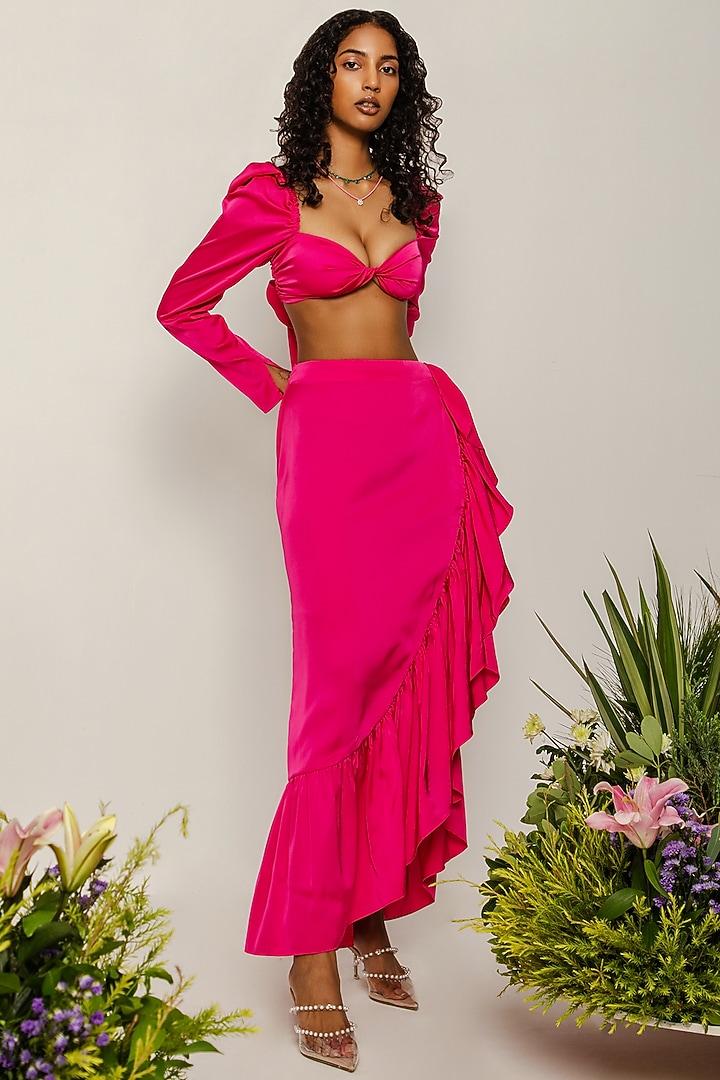 Fuchsia Polyester Skirt Set by THE IASO at Pernia's Pop Up Shop