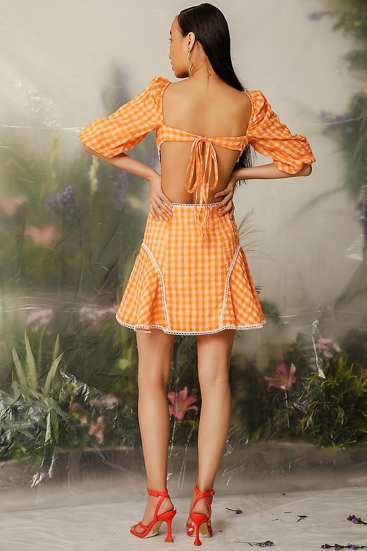 Orange Cotton Printed Short Vacation Dress by THE IASO at Pernia's Pop Up Shop