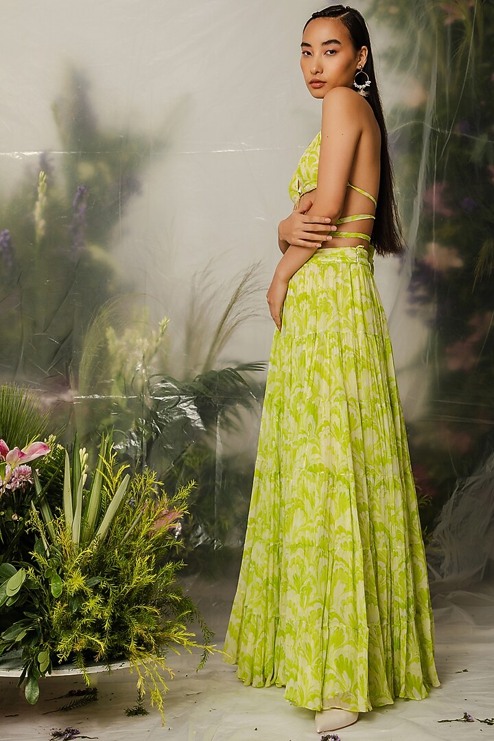 Green Viscose Tiered Skirt Set by THE IASO at Pernia's Pop Up Shop