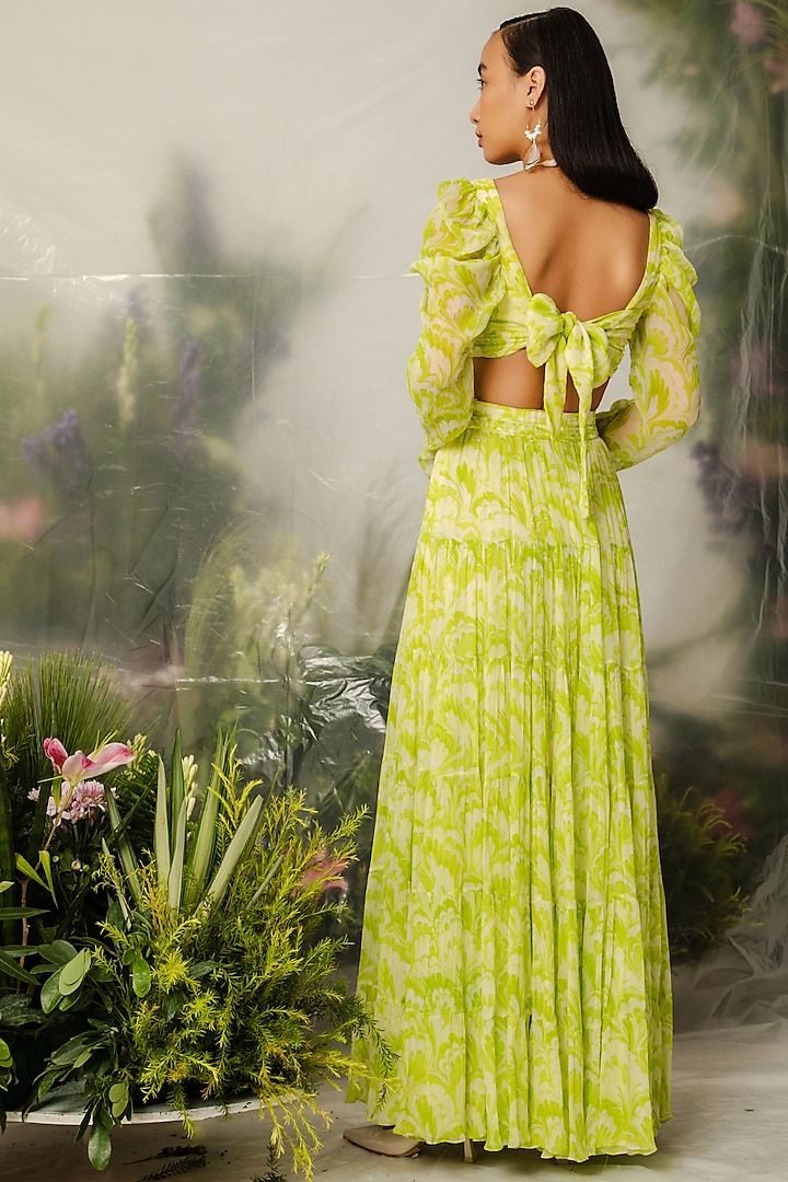 Green Viscose Tiered Skirt Set by THE IASO at Pernia's Pop Up Shop