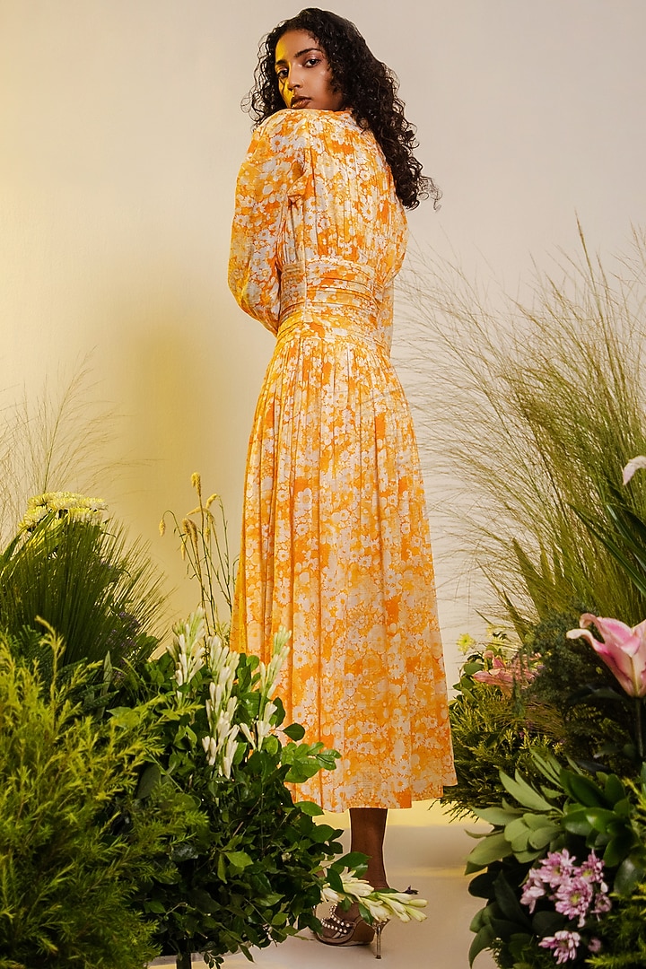 Orange Cotton Poplin Printed Tiered Vacation Dress by THE IASO at Pernia's Pop Up Shop