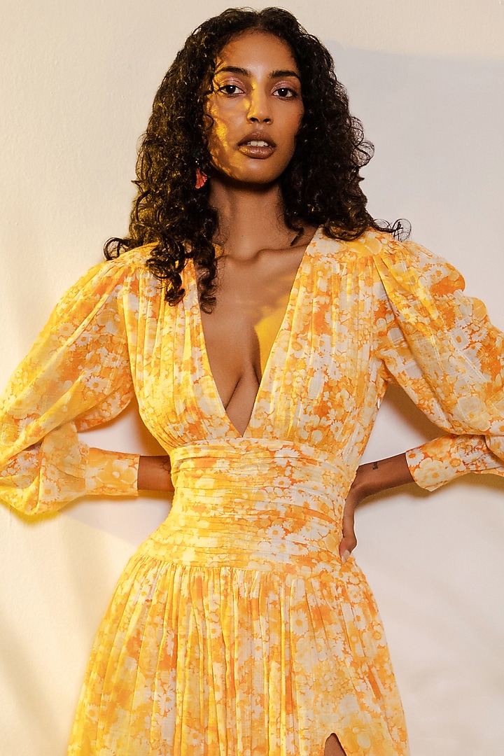 Orange Cotton Poplin Printed Tiered Vacation Dress by THE IASO at Pernia's Pop Up Shop