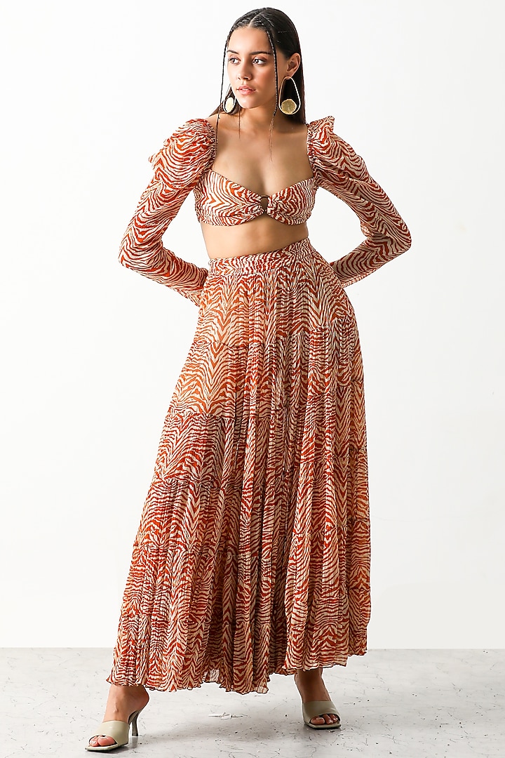 Terracotta Viscose Tiered Skirt Set by THE IASO