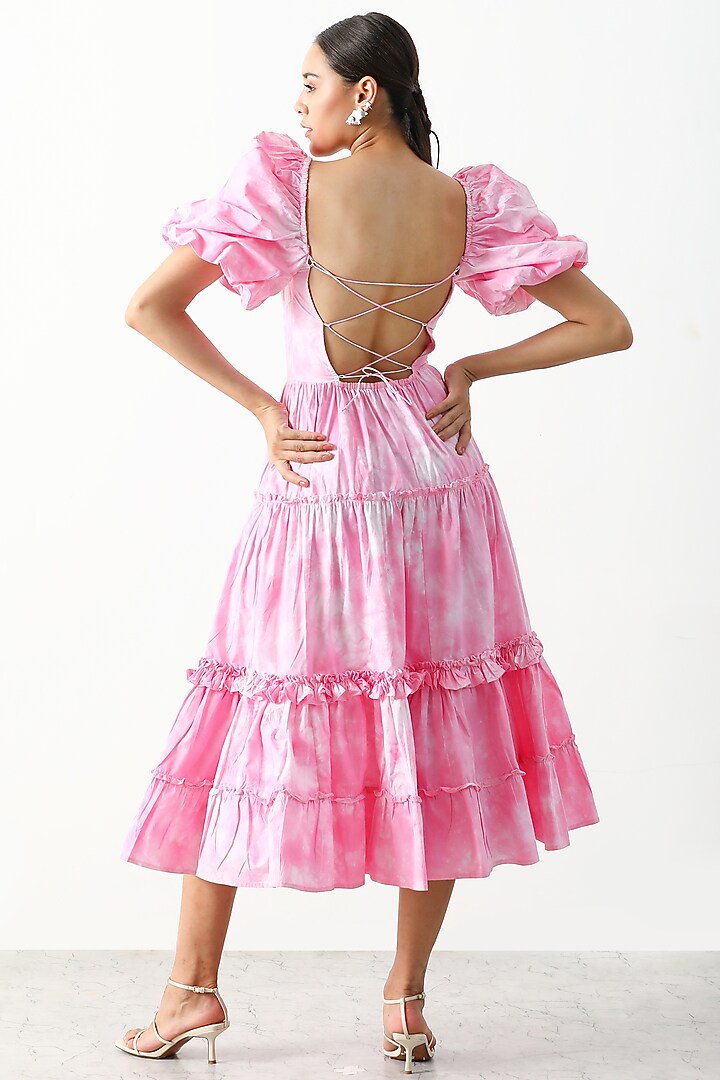 Bubblegum Pink Cotton Poplin Printed Midi Vacation Dress by THE IASO at Pernia's Pop Up Shop