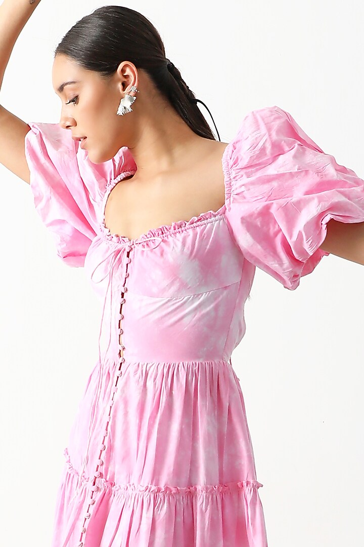 Bubblegum Pink Cotton Poplin Printed Midi Vacation Dress by THE IASO at Pernia's Pop Up Shop