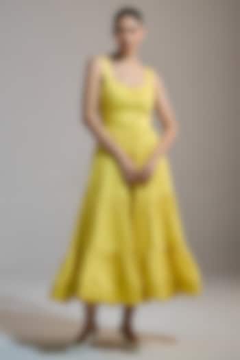 Yellow Italian Cotton Satin & Cotton Midi Vacation Dress by THE IASO at Pernia's Pop Up Shop