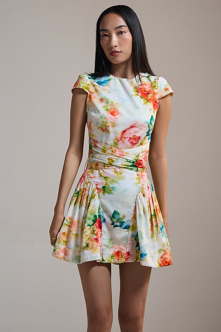 Multi-Colored Cotton Satin & Cotton Floral Printed Mini Vacation Dress by THE IASO at Pernia's Pop Up Shop