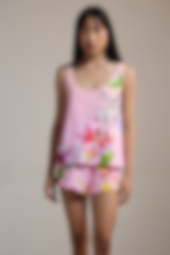 Pink Cotton Satin & Cotton Floral Printed Shorts by THE IASO at Pernia's Pop Up Shop