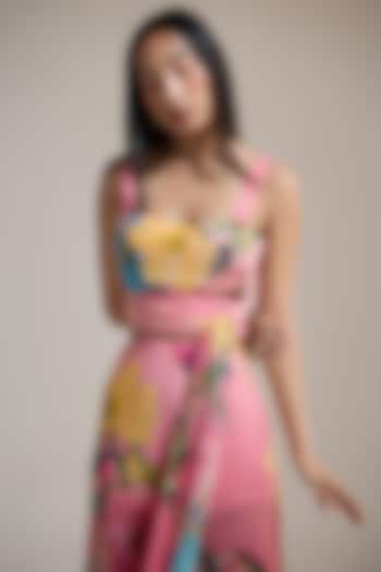 Rosy Pink Crinkle Chiffon & Viscose Floral Printed Bustier by THE IASO at Pernia's Pop Up Shop