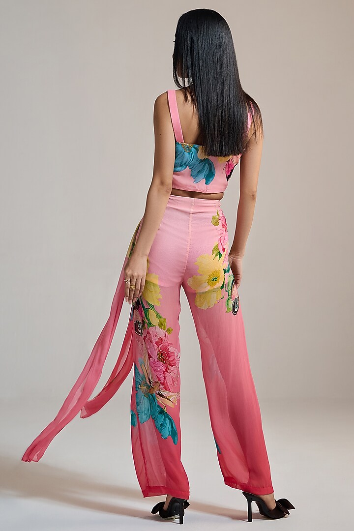Rosy Pink Crinkle Chiffon & Viscose Floral Printed Bustier by THE IASO at Pernia's Pop Up Shop