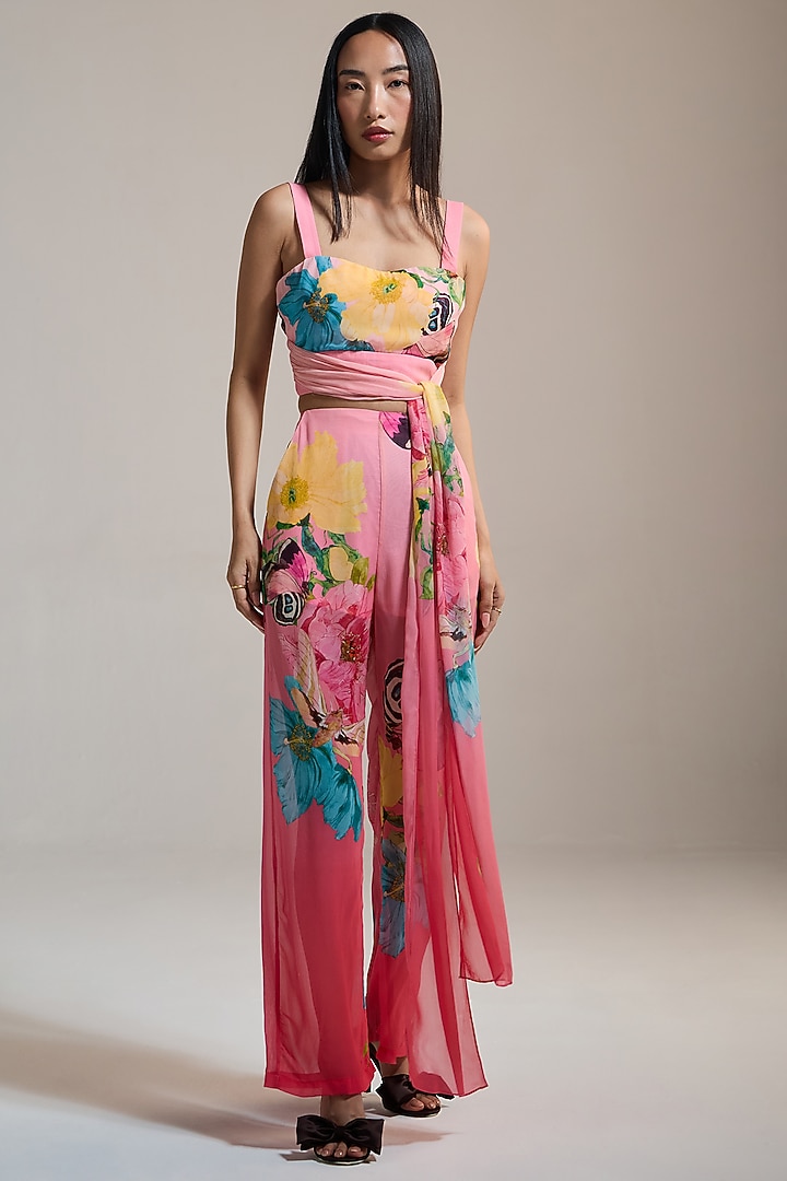 Rosy Pink Crinkle Chiffon & Viscose Floral Printed Bustier by THE IASO at Pernia's Pop Up Shop