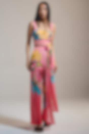 Rosy Pink Crinkle Chiffon & Viscose Floral Printed Pant by THE IASO at Pernia's Pop Up Shop