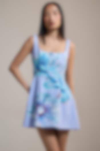 Lavender Self Cotton Jacquard & Viscose Floral Printed Mini Summer Dress by THE IASO at Pernia's Pop Up Shop