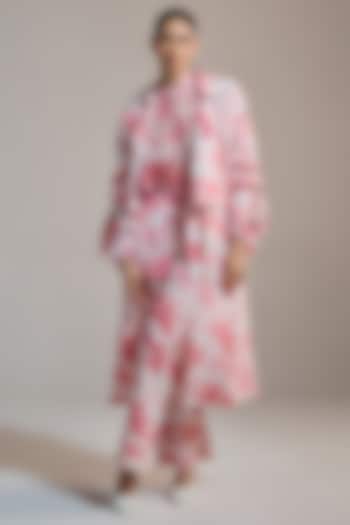 Soft White Soft Texture & Viscose Floral Printed Jacket by THE IASO at Pernia's Pop Up Shop